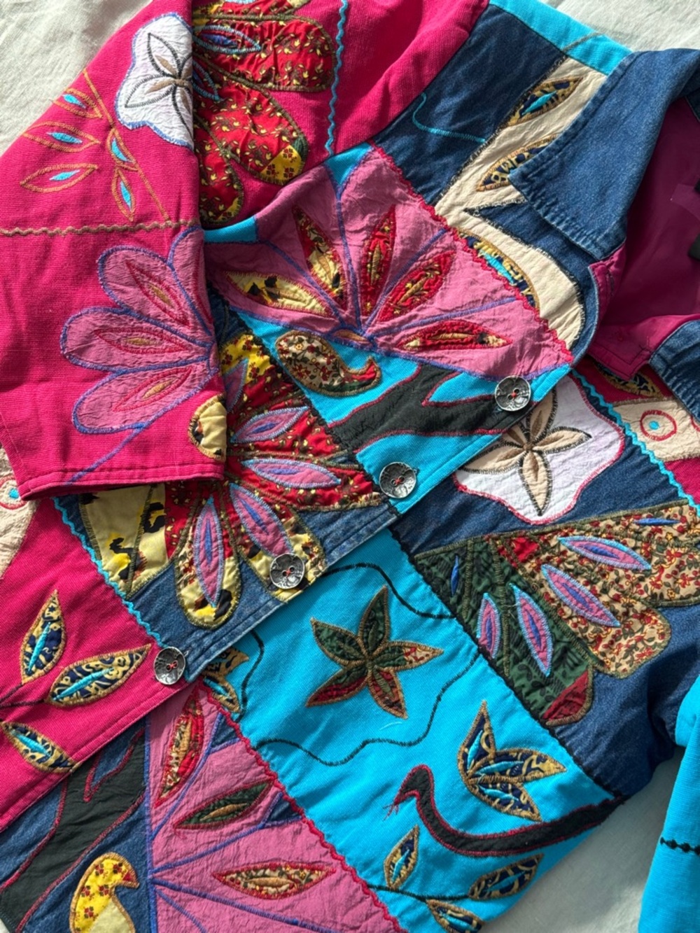 Vintage patchwork embroidered mixed media Jacket small - Picture 9 of 17